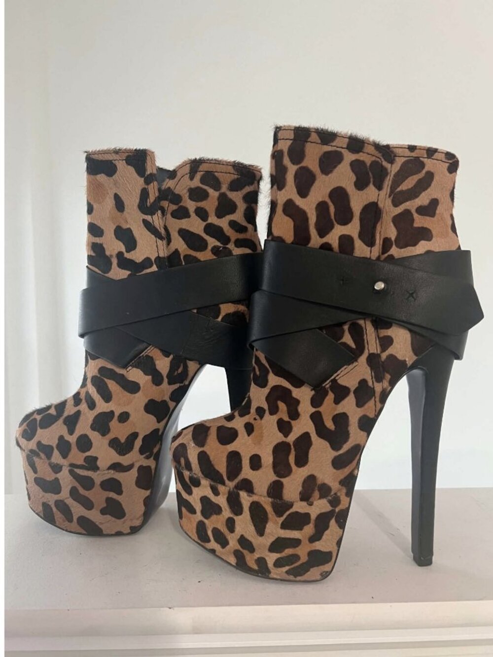 London Trash Monsta leopard platform ankle boots, size 7